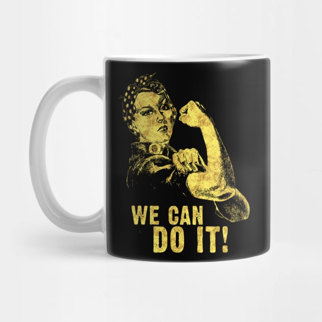 WE CAN DO IT Rosie the Riveter Abstract Black and Yellow Sketch Art Style by Naumovski